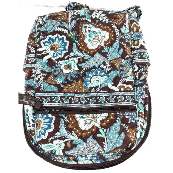 Vera Bradley Backpack Java Blue Brown Floral Quilted Purse Bag Zipper Retired - Picture 10 of 16